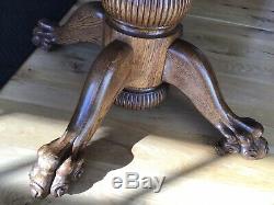 Vintage Antique 1900s Tiger Oak Dining Table 4 Leaves Claw Foot 48 Expands 96