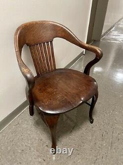Vintage Antique Bankers Tiger Oak Wood Armchair Chair