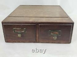 Vintage Antique MACEY Dark Tiger Oak 2 drawer card catalog file cabinet NICE