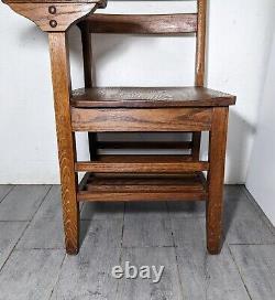 Vintage Antique Student Mission Tiger Oak Wood School Chair & Attached Desk