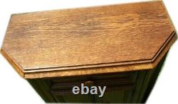 Vintage / Antique Tiger Oak Entry Cabinet Hallway Side Cupboard Shelves & Drawer