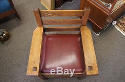 Vintage Arts & Crafts Mission Arm Chair Tiger Oak Quartersawn Vinyl Seat Lounge