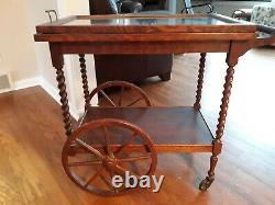 Vintage Arts & Crafts Mission Era Tiger Oak Tea Cart with removable tray