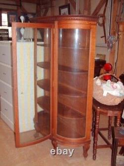 Vintage Cabinet, Early 1900's, Curved Glass, Original, Tiger Oak 6 Ft