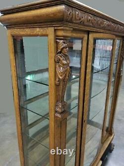 Vintage Curio Display Cabinet Tiger Oak Quarter Sawn French Country Carved Claw