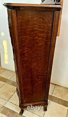 Vintage Dresser Tall Chest Bow Front Tiger Oak Tilting mirror Locking cabinet 1A
