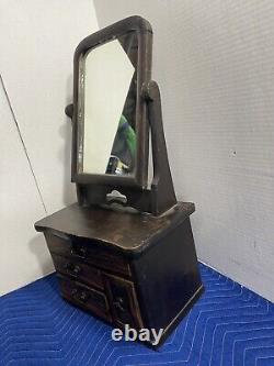 Vintage Dresser Top Vanity Mirror And Drawers Jewlery Box Primitive Tiger Oak