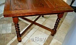 Vintage Dutch Oak Refectory Table with Large Barley Twist Legs drop down leafs