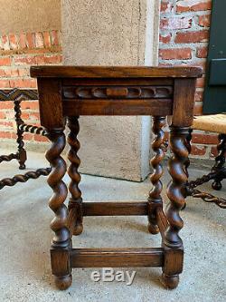 Vintage English Carved Tiger Oak Barley Twist Bench Stool Footstool Table Small