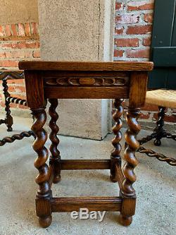 Vintage English Carved Tiger Oak Barley Twist Bench Stool Footstool Table Small