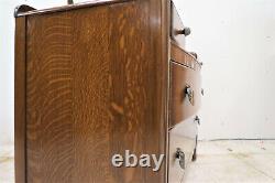 Vintage English Tiger Oak Dresser With Beveled Mirror And Radial Top Drawer