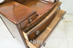 Vintage English Tiger Oak Dresser With Beveled Mirror And Radial Top Drawer