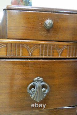 Vintage English Tiger Oak Dresser With Beveled Mirror And Radial Top Drawer