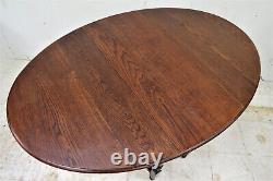 Vintage English Tiger Oak Oval Drop Leaf Gate Leg Dining Table