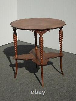 Vintage French Country Tiger Oak Barley Twist 2 Tier Side Table