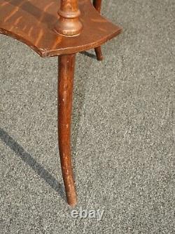 Vintage French Country Tiger Oak Barley Twist 2 Tier Side Table