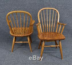 Vintage French Country Tiger Oak Spindle Back Dining Chairs
