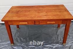 Vintage Golden Tiger Oak Library Table with Two Drawers