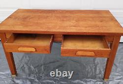 Vintage Golden Tiger Oak Library Table with Two Drawers