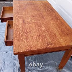 Vintage Golden Tiger Oak Library Table with Two Drawers