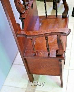 Vintage HALL TREE Throne style Tiger oak Beveled Mirror Seat Bench with storage