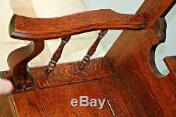 Vintage HALL TREE Throne style Tiger oak Beveled Mirror Seat Bench with storage