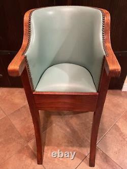 Vintage Laduree Tiger Oak And Leather Child Chair High Seat High Chair Rare