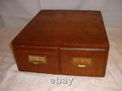 Vintage Library File Box Tiger Oak Wood Card Catalog Library File Box-2 Drawer