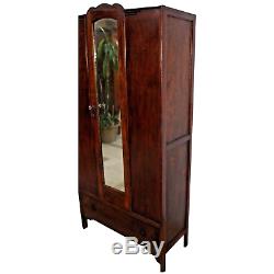 Vintage Locking Door Tiger Oak Mission style Wardrobe Closet Mirror drawer