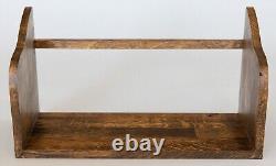 Vintage Mid-Century English Tiger Oak Table Top Book Trough Rack Stand 13.75W