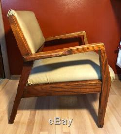 Vintage Mid Century Modern Danish Tiger Oak Wood Arm Chair Vinyl Lounge Eames