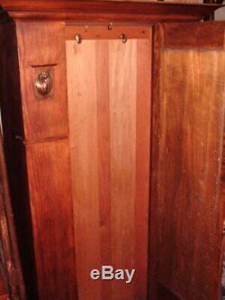 Vintage Original Unrestored Tiger Oak Mission style Armoire Wardrobe, Key Mirror
