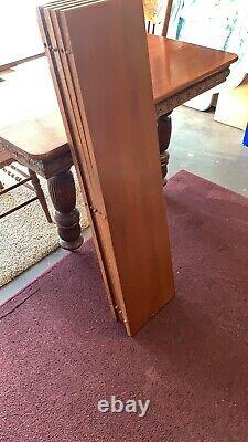 Vintage RARE carved skirt Oak Table with5 Leaves, 6 Chairs