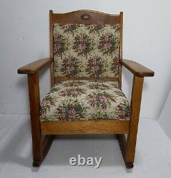 Vintage Rustic Mission Tiger Oak Wood Rocking Chair Arts & Crafts Floral