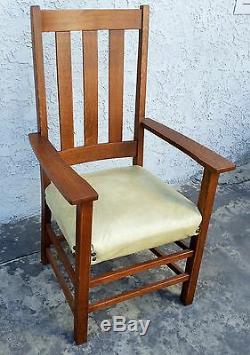 Vintage SIGNED LIMBERT Arts & Crafts Mission TALL Chair Tiger Oak ARMCHAIR