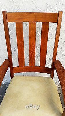 Vintage SIGNED LIMBERT Arts & Crafts Mission TALL Chair Tiger Oak ARMCHAIR