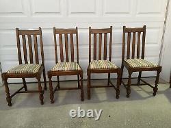 Vintage Set 4 Dining Chairs American Arts & Crafts Mission Solid Tiger Oak Slat
