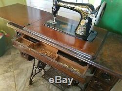 Vintage Sewing Machine Fancy Singer 7 Drawer Table Tiger Oak Cabinet EX Sew