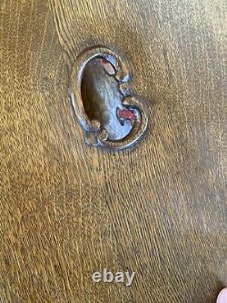 Vintage Solid Tiger Oak Side Table Magazine Rack Hand Carved Oval Design UNIQUE