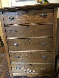 Vintage Tiger Golden Oak Five Drawer Dresser