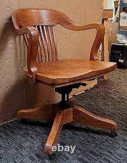 Vintage Tiger Oak Marble & Shattuck Oak Swivel Rocking Office Chair