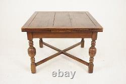 Vintage Tiger Oak Refectory, Draw Leaf, Pull Out Table, Scotland 1920, H899