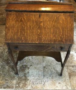 Vintage Tiger Oak Secretary Desk With Key