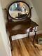 Vintage Tiger Oak Vanity With Attached Mirror