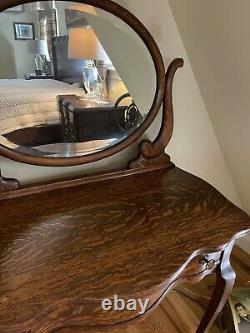 Vintage Tiger Oak Vanity with Attached Mirror