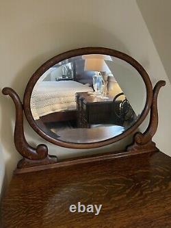 Vintage Tiger Oak Vanity with Attached Mirror