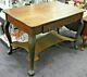 Vintage Tiger Oak Veneer Library Table With One Drawer And Curved Legs
