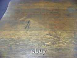 Vintage Tiger Oak Veneer Library Table with One Drawer and Curved Legs