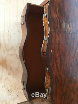Vintage Tiger Oak Veneer Tall Serpentine Chest Of Drawers & Mirror