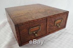 Vintage Tiger Oak Wood Wooden 2 Drawer Library Index Card File Cabinet